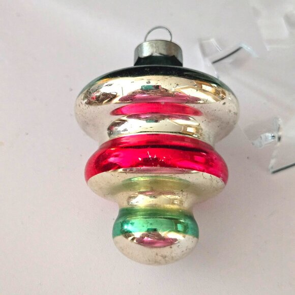 Vintage Shiny Brite USA Glass Christmas Ornaments Ribbed Bulb Shape Red & Green - Picture 10 of 10